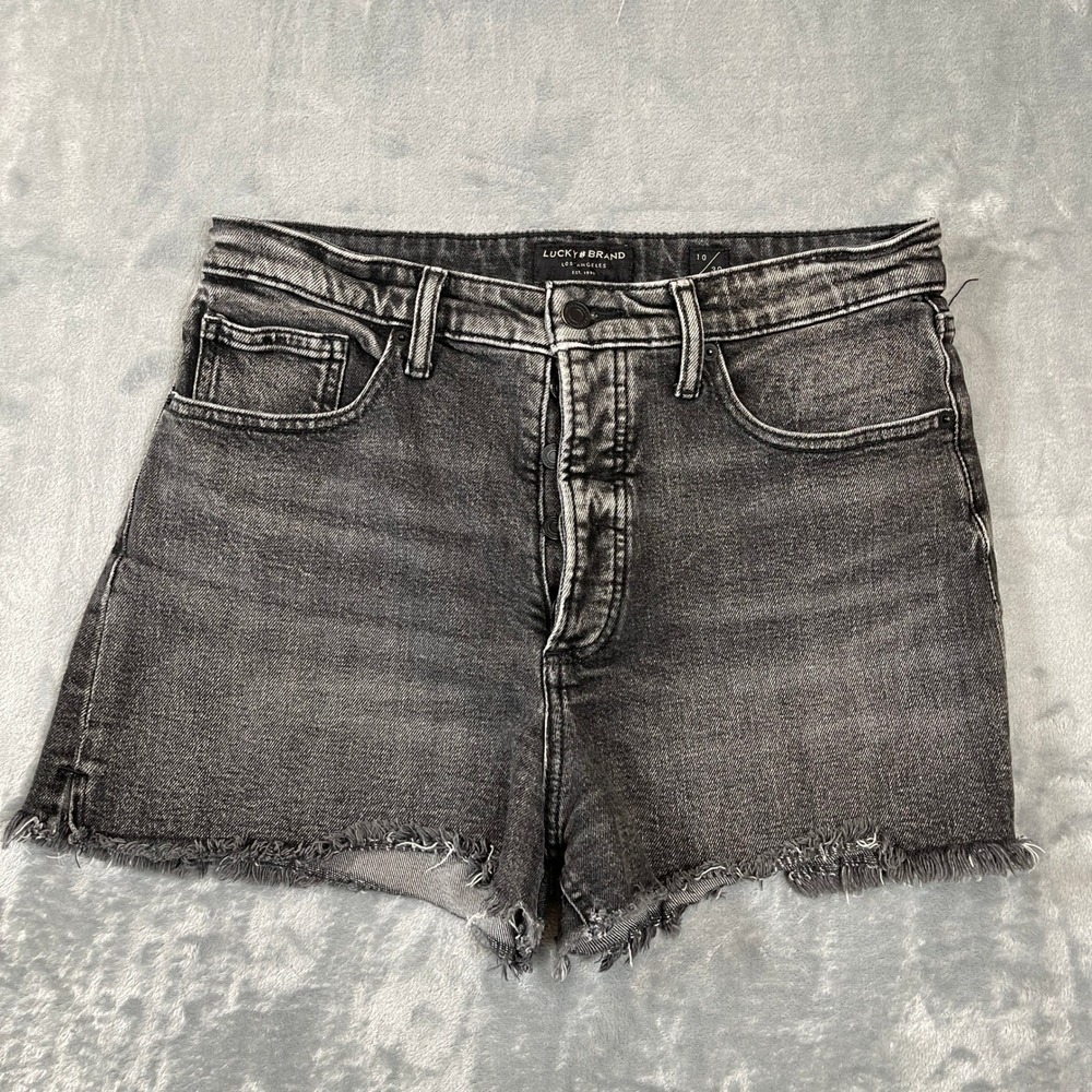 Lucky Brand Shorts Size 10/30 High Rise Frayed Hem Denim Black Button Fly